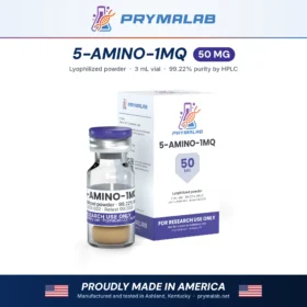 5-AMINO-1MQ 50 mg lyophilized research peptide vial with carton โ PrymaLab, made and tested in the USA