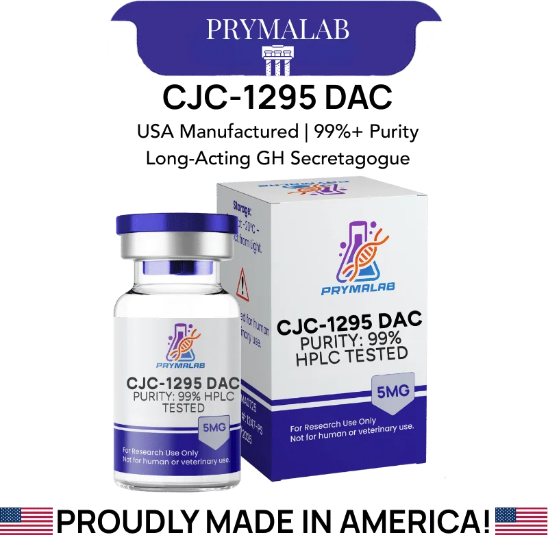 Buy CJC-1295 DAC 5MG peptide vial from PrymaLab - long-acting growth hormone secretagogue