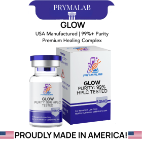 GLOW Blend 50MG peptide vial containing BPC-157, TB-500, and GHK-Cu for tissue repair and anti-aging