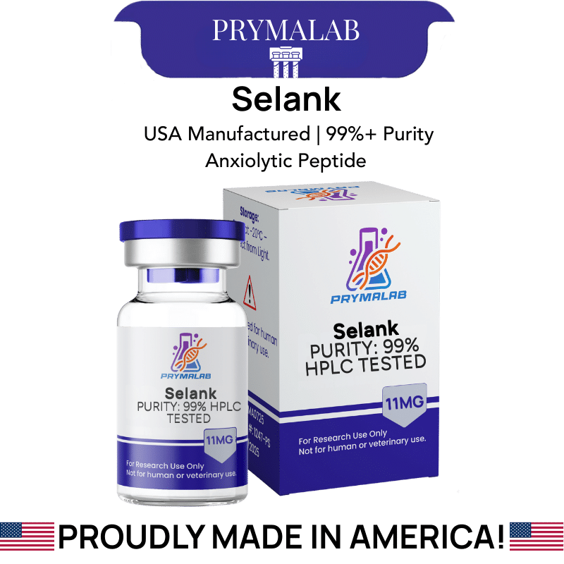 Buy Selank peptide 11mg vial for anxiety research from PrymaLab