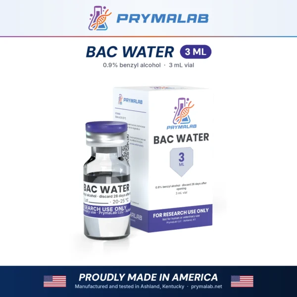 BAC Water 3 ml bacteriostatic water vial with carton – PrymaLab, made and tested in the USA
