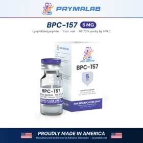 BPC-157 5 mg lyophilized research peptide vial with carton – PrymaLab, made and tested in the USA