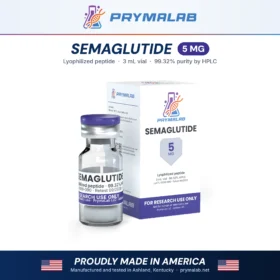 Semaglutide 5 mg lyophilized research peptide vial with carton – PrymaLab, made and tested in the USA