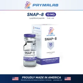 SNAP-8 10 mg lyophilized research peptide vial with carton – PrymaLab, made and tested in the USA