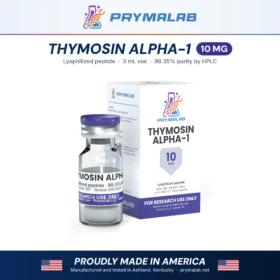 Thymosin ALPHA-1 10 mg lyophilized research peptide vial with carton – PrymaLab, made and tested in the USA