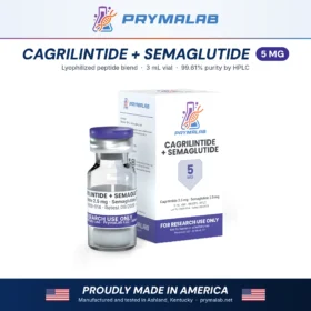 Cagrilintide + Semaglutide 5 mg lyophilized research peptide vial with carton – PrymaLab, made and tested in the USA