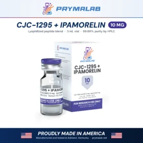 CJC-1295 + Ipamorelin 10 mg lyophilized research peptide vial with carton – PrymaLab, made and tested in the USA