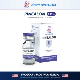 Pinealon 5 mg lyophilized research peptide vial with carton โ PrymaLab, made and tested in the USA