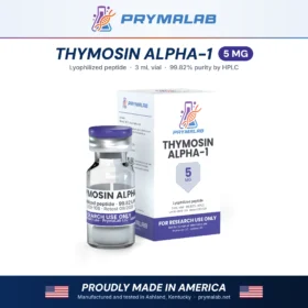 Thymosin ALPHA-1 5 mg lyophilized research peptide vial with carton – PrymaLab, made and tested in the USA