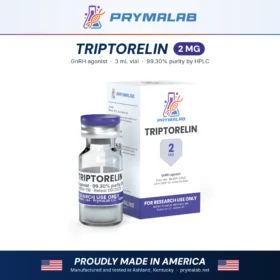 Triptorelin 2 mg lyophilized research peptide vial with carton – PrymaLab, made and tested in the USA