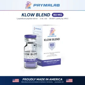KLOW Blend 80 mg lyophilized research peptide vial with carton – PrymaLab, made and tested in the USA