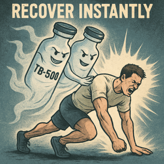 a ghost of a vial tb-500 and BPC-157 pushing a man to recover instantly