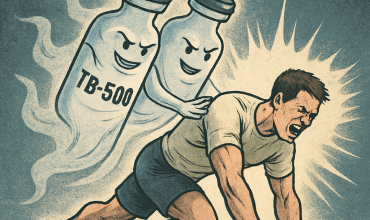 a ghost of a vial tb-500 and BPC-157 pushing a man to recover instantly