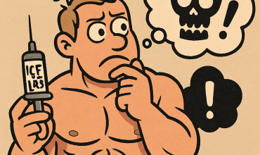 Create a cartoon character that represents the following sentiment: " Explore the benefits and risks of igf1 lr3, a powerful peptide for muscle growth with severe potential dangers, including serious side effects. "