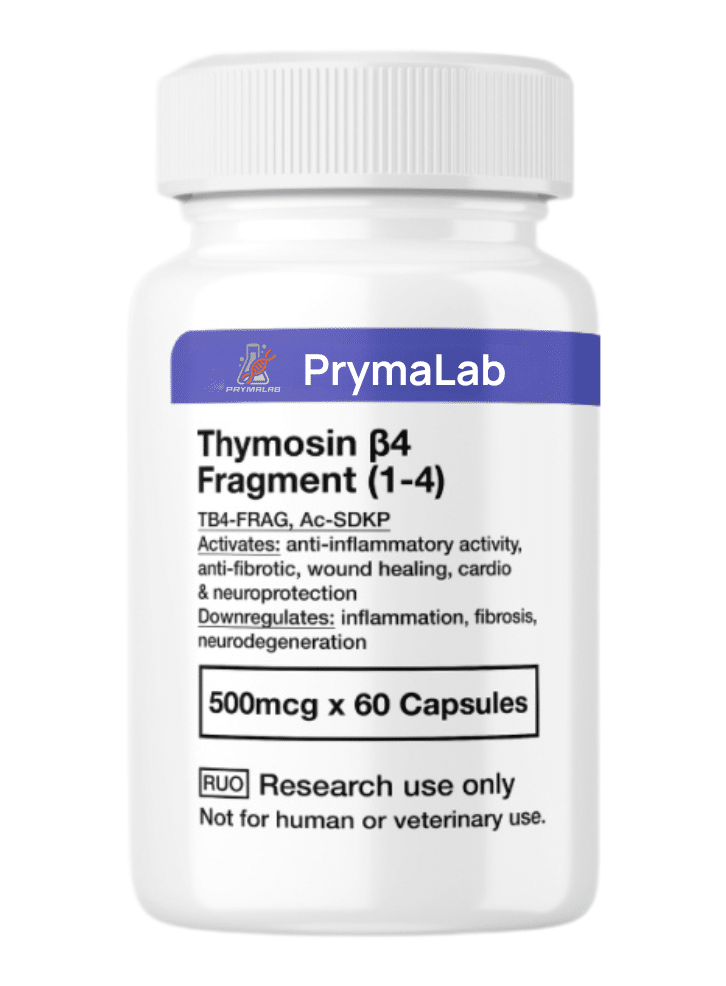Bottle of Thymosin Beta‑4 Fragment capsules, peptide supplement for recovery and repair research