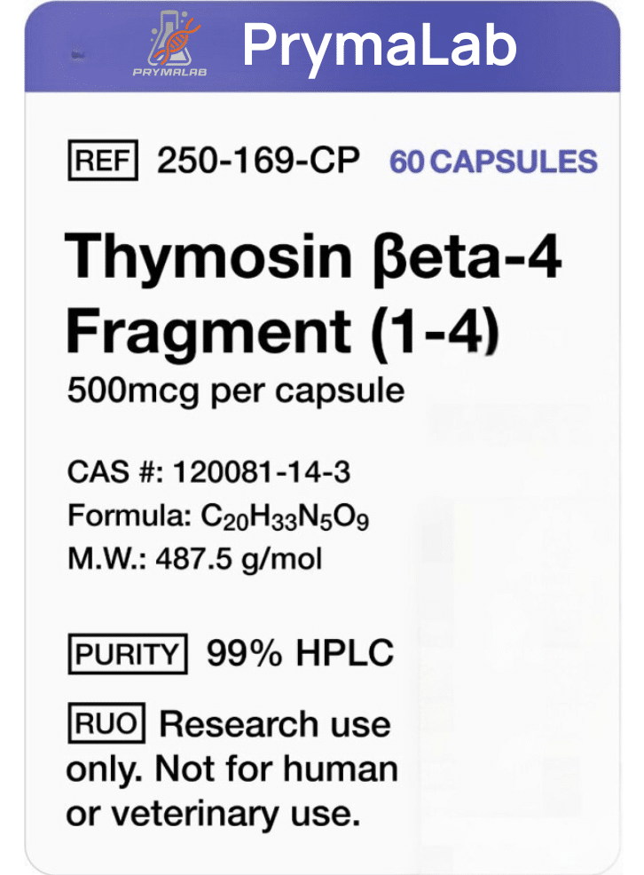 Side and label view of Thymosin Beta‑4 Fragment capsule bottle