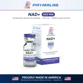 NAD+ 500 mg lyophilized research peptide vial with carton โ PrymaLab, made and tested in the USA
