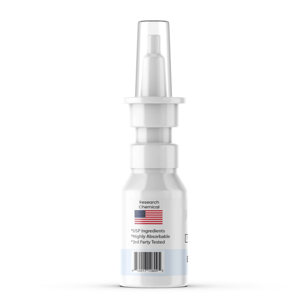 TB-500 nasal spray right side view showing precision spray mechanism and product specifications