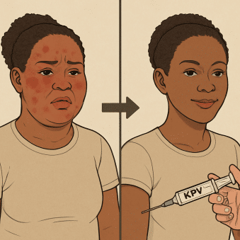 image of an inflamed black woman who is no longer inflamed because of the peptide KPV, before and after shot.