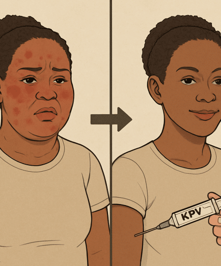 image of an inflamed black woman who is no longer inflamed because of the peptide KPV, before and after shot.