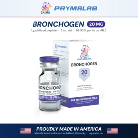 Bronchogen 20 mg lyophilized research peptide vial with carton โ PrymaLab, made and tested in the USA