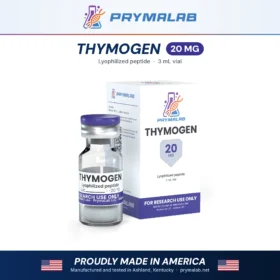 Thymogen 20 mg lyophilized research peptide vial with carton – PrymaLab, made and tested in the USA