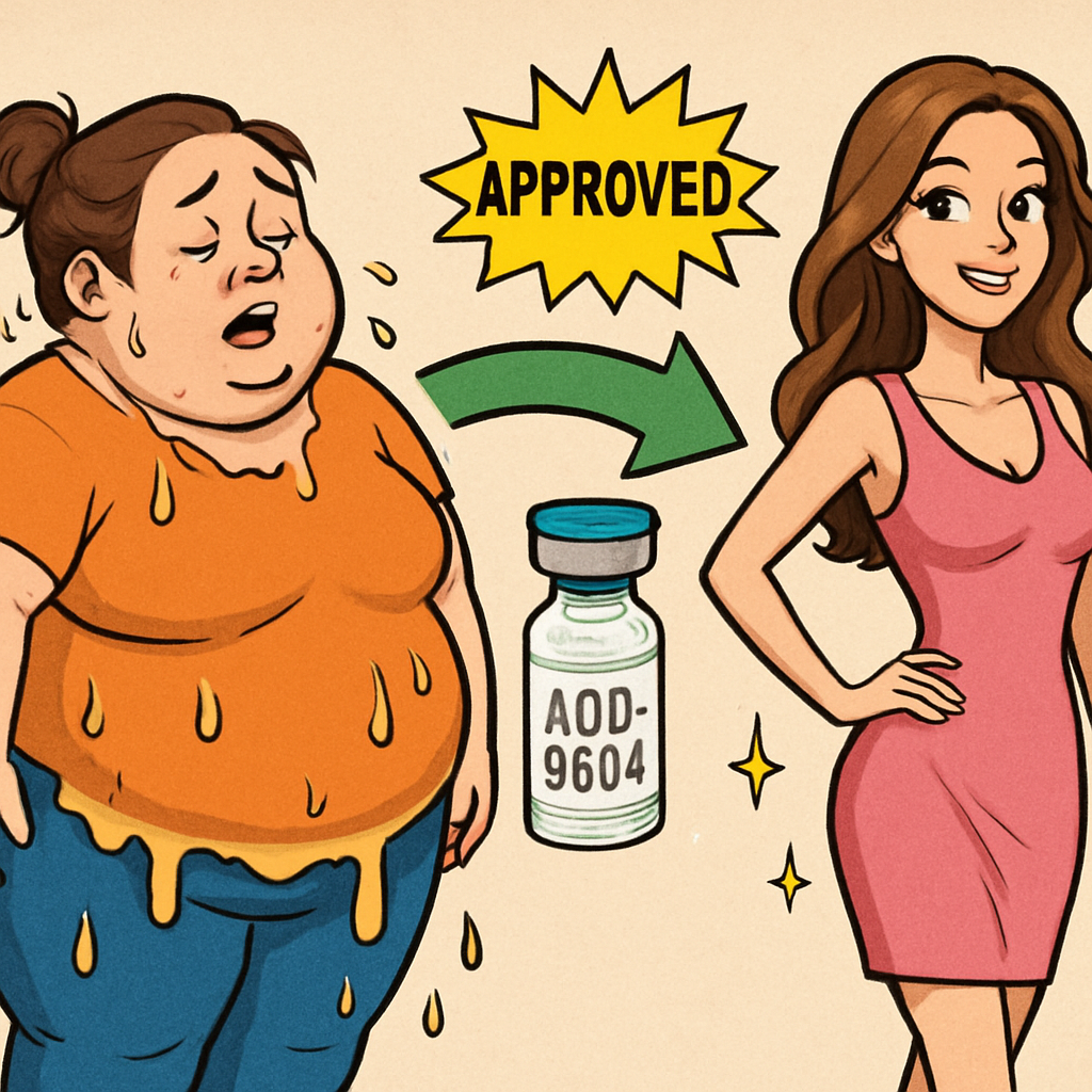 AOD 9604 peptide molecule structure and fat loss mechanism diagram for weight loss peptides guide