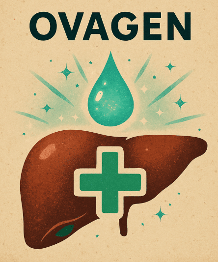 Ovagen peptide capsules for liver health with dosage cycling chart showing 10-20 day protocols repeated 2-3 times per year