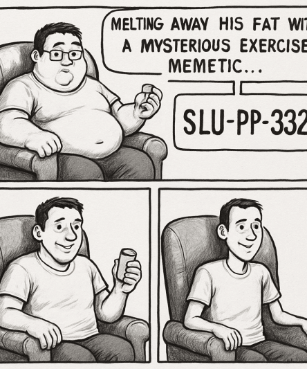 Man loses massive amount of weight all while sitting in his recliner at home just by taking a exercise memetic peptide called slu-pp-332