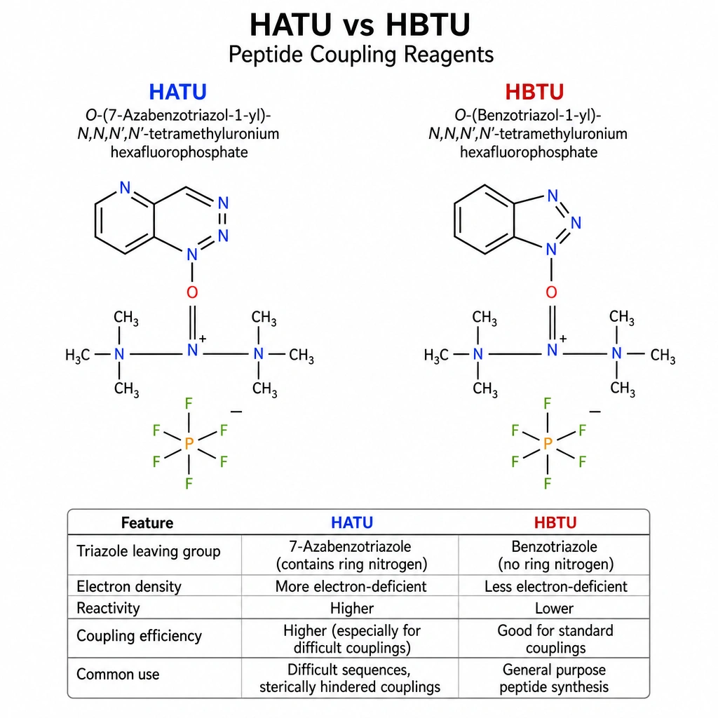 HATU vs HBTU Peptide coupling reagents comparison and diagram.