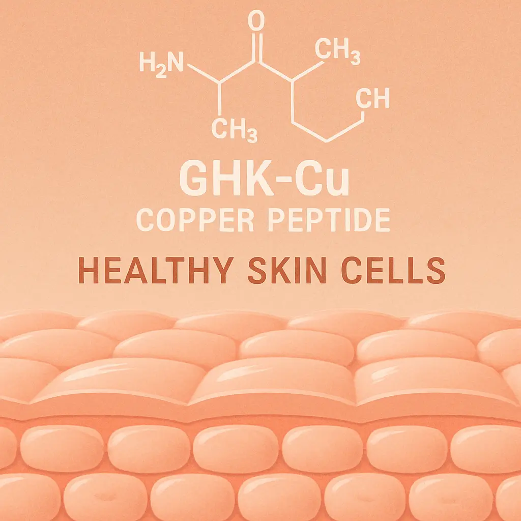 GHK-cu copper peptide and healthy skin cells depiction.