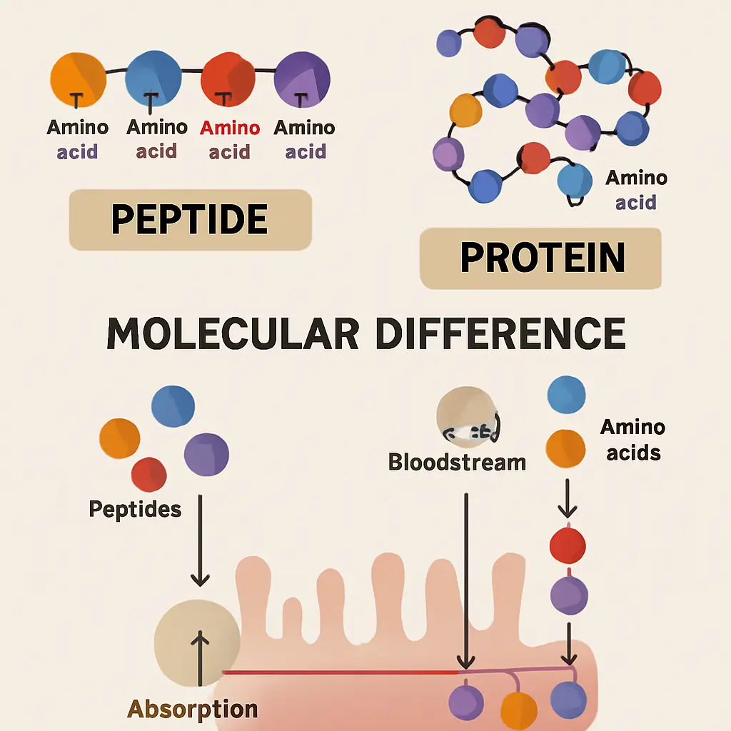 Peptide vs protein absorption depiction.