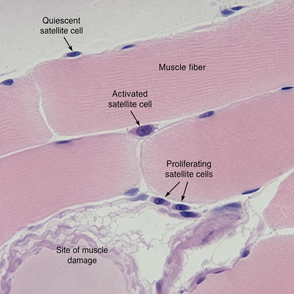 A depiction of Satellite Cell Activation in Muscle Growth.