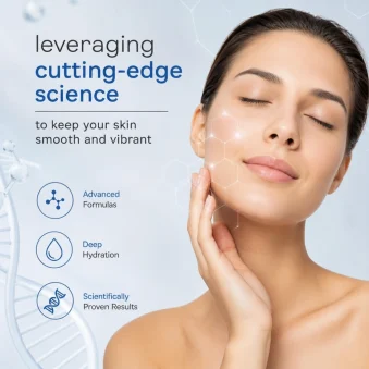Snap-8 peptide anti-aging skincare graphic illustrating the science behind keeping skin smooth and radiant.