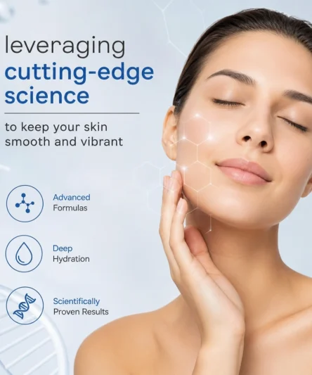 Snap-8 peptide anti-aging skincare graphic illustrating the science behind keeping skin smooth and radiant.