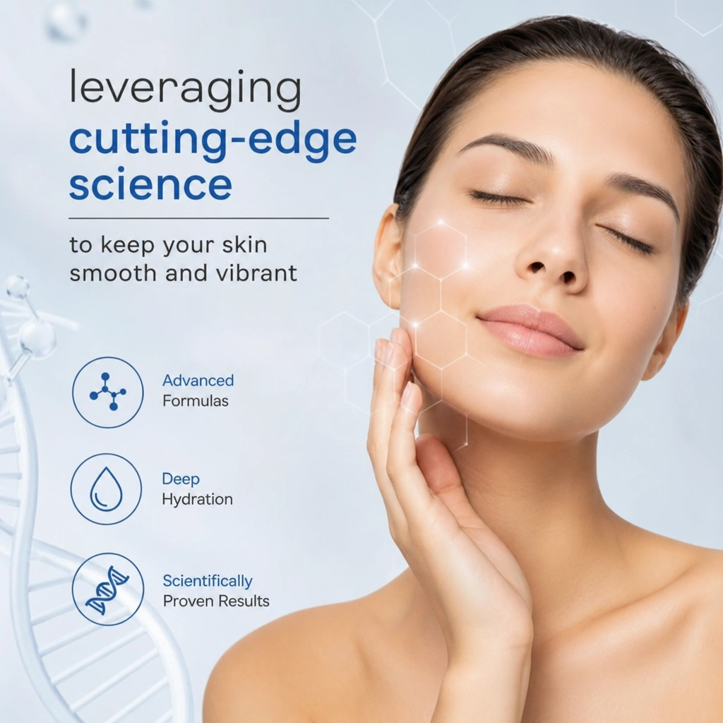 Snap-8 peptide anti-aging skincare graphic illustrating the science behind keeping skin smooth and radiant.