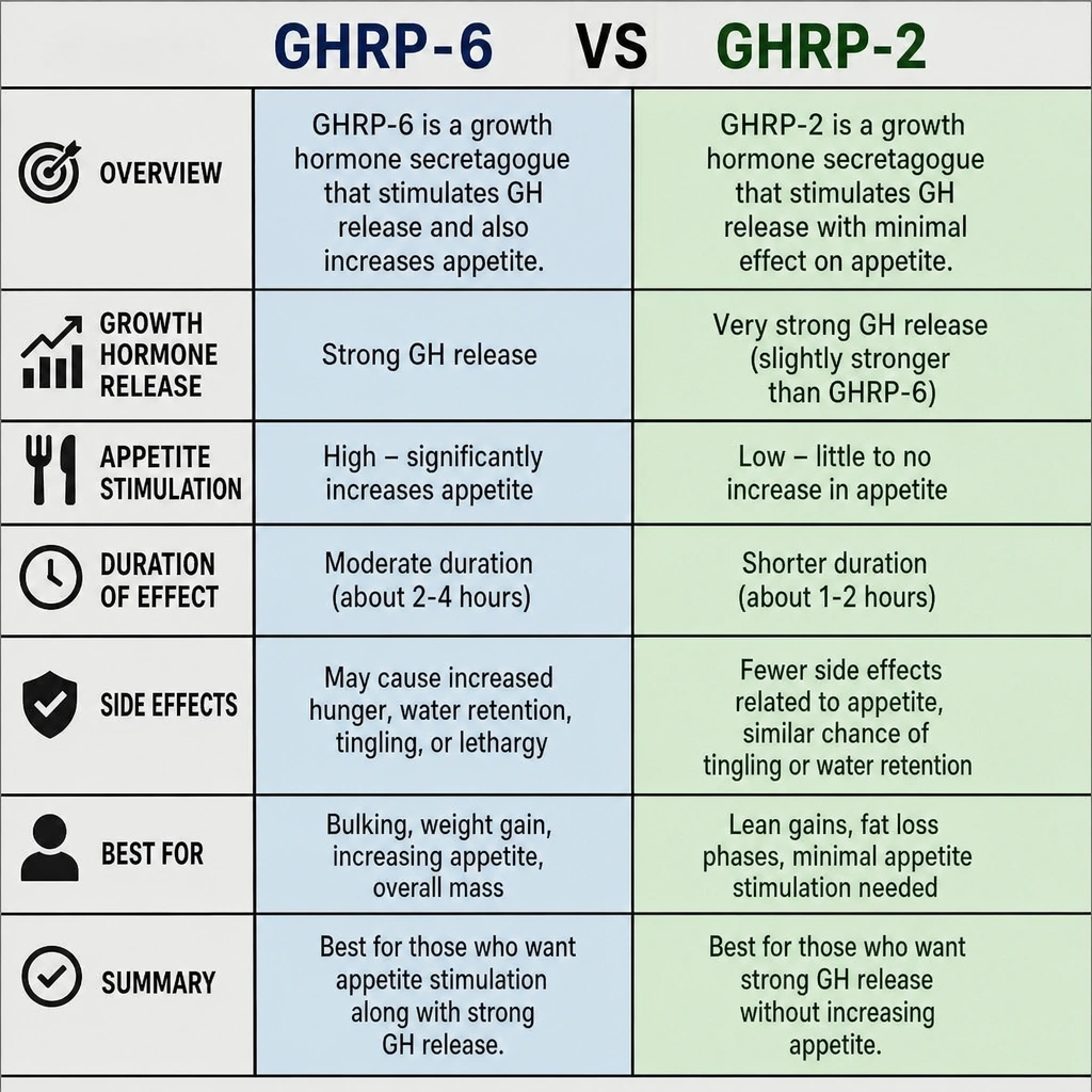 Overview of the benefits of each peptide GHRP-6 vs GHRP-2