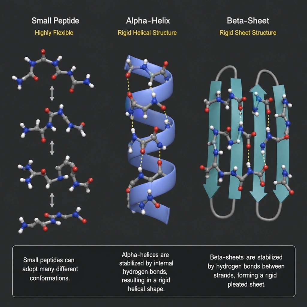 a diagram explaining why some peptides don't fold like proteins do.