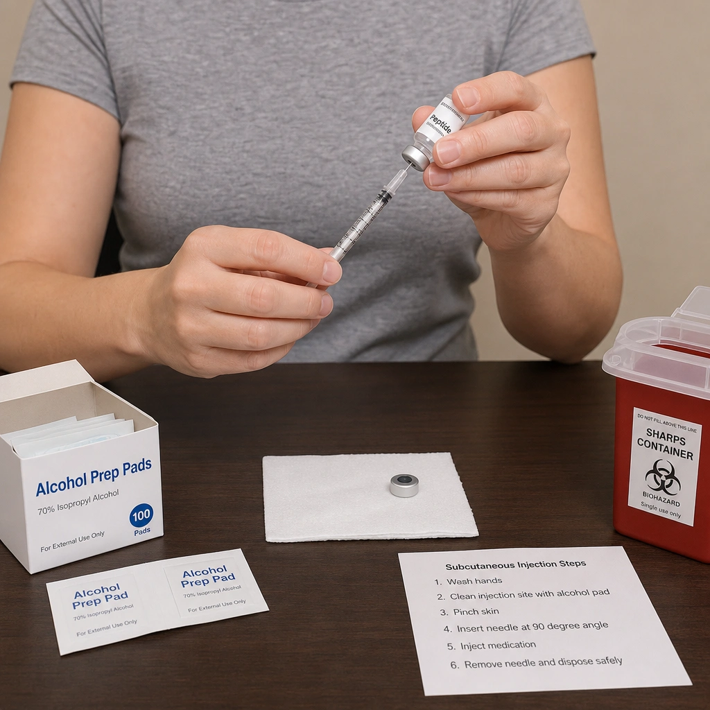 a picture of a person prepping for subq peptide injection