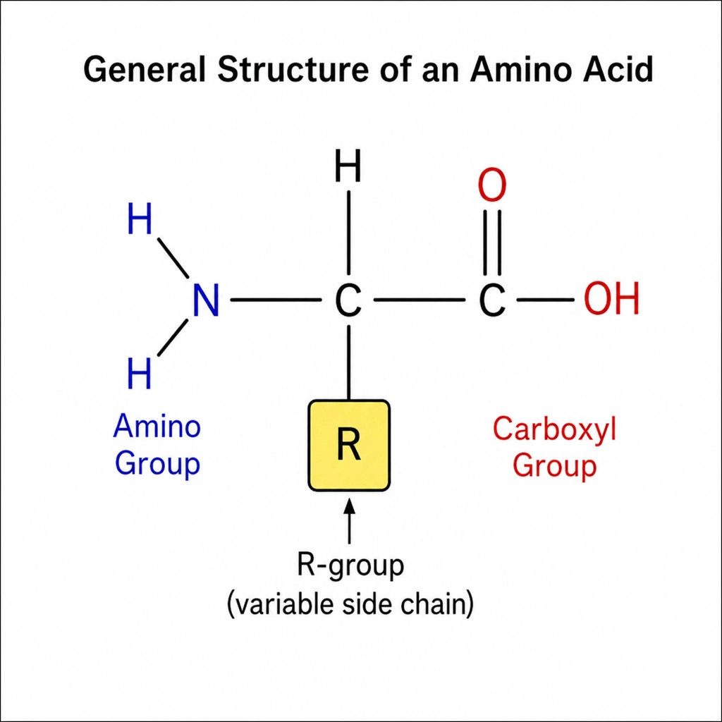 Diagram showing the general structure of an amino acid.