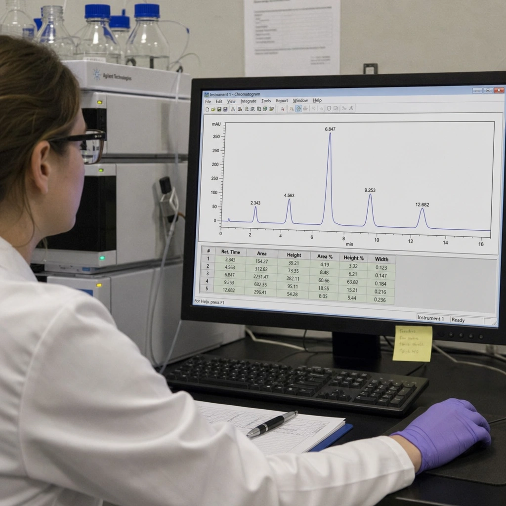 biochemist analyzing the results from a HPLC test.
