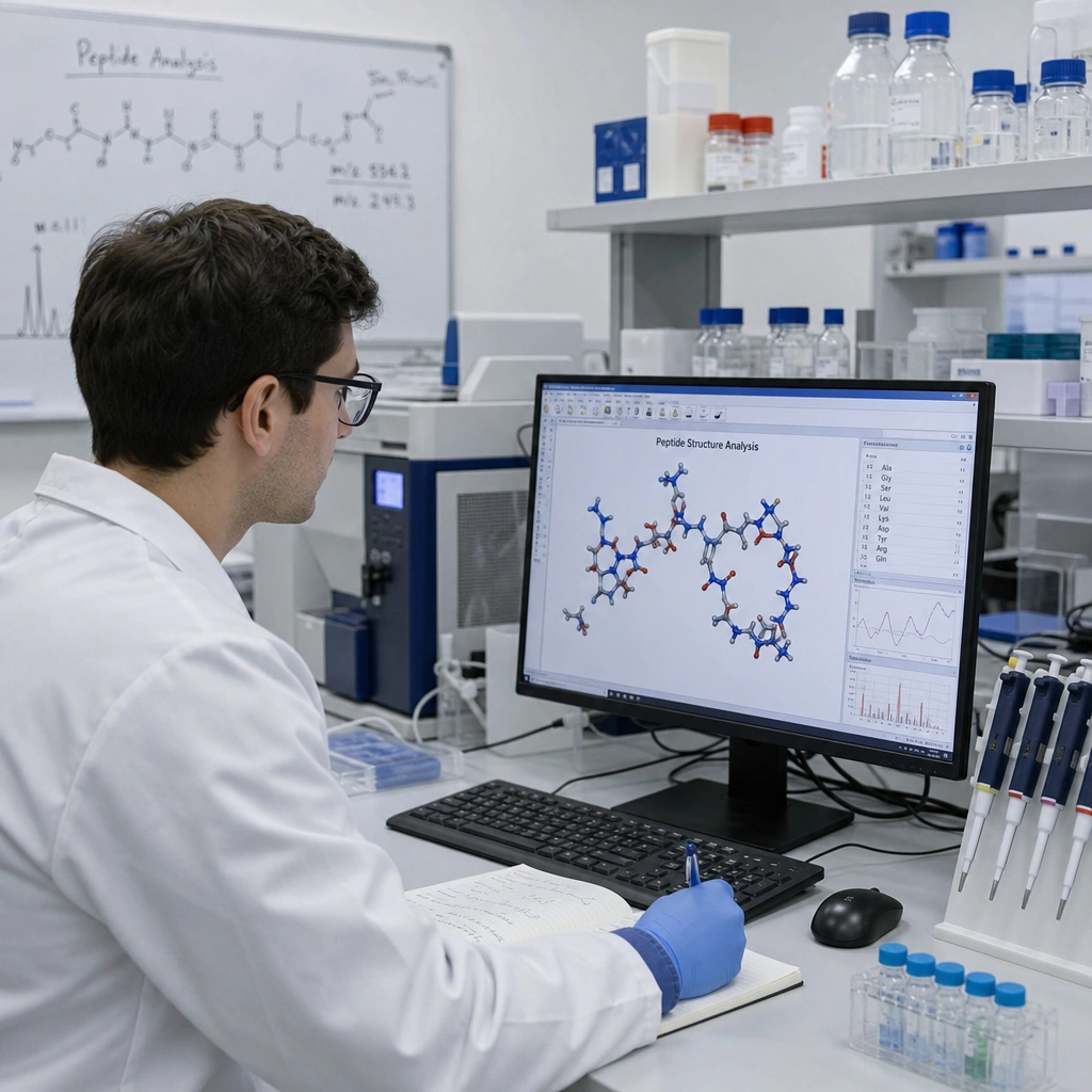 A scientist analyzing peptide structure.
