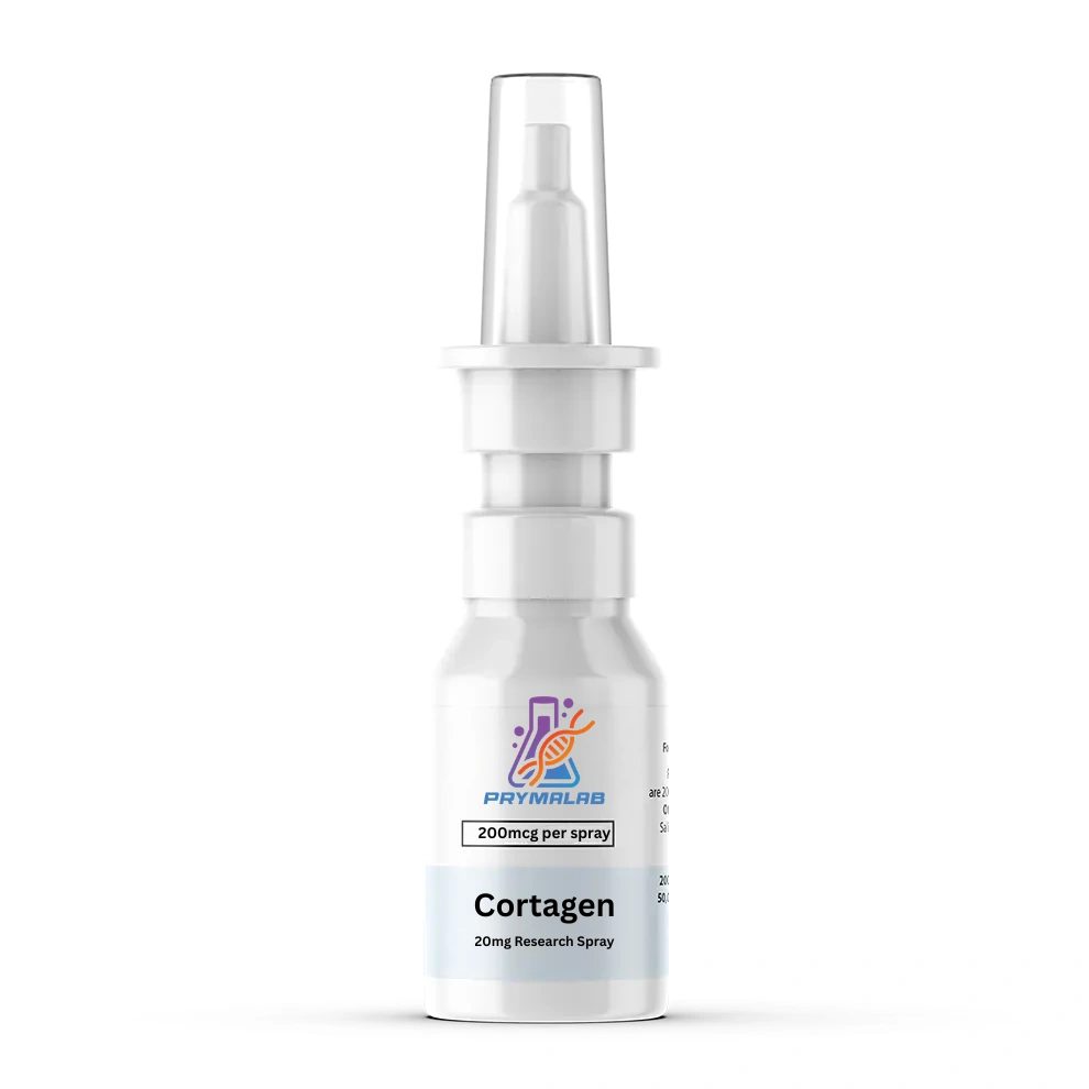 Cortagen nasal spray bottle, front label, on a white background