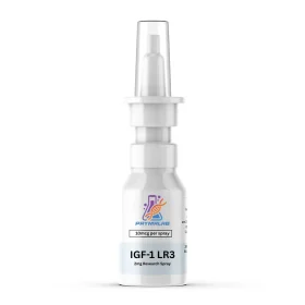 IGF-1 LR3 nasal spray bottle, front label, on a white background