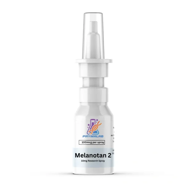 Melanotan II nasal spray 10mg bottle, front label, on a white background