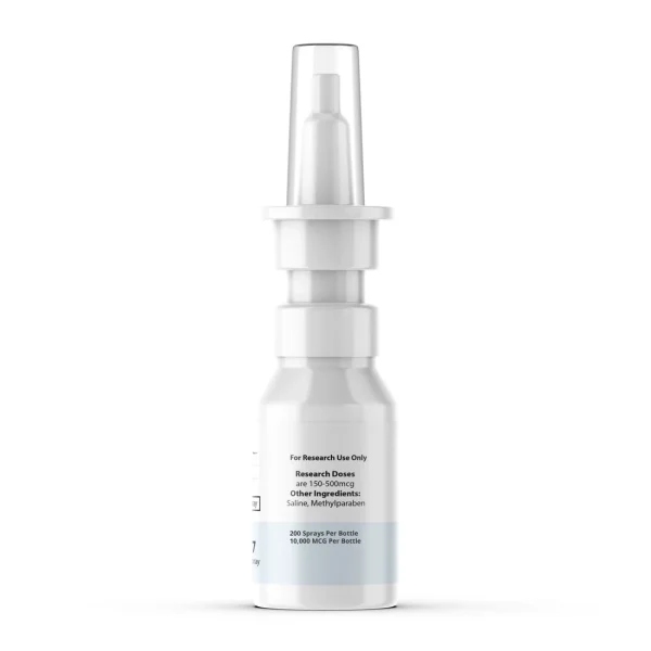 GHRP-6 peptide nasal spray, right-side view showing the metered pump