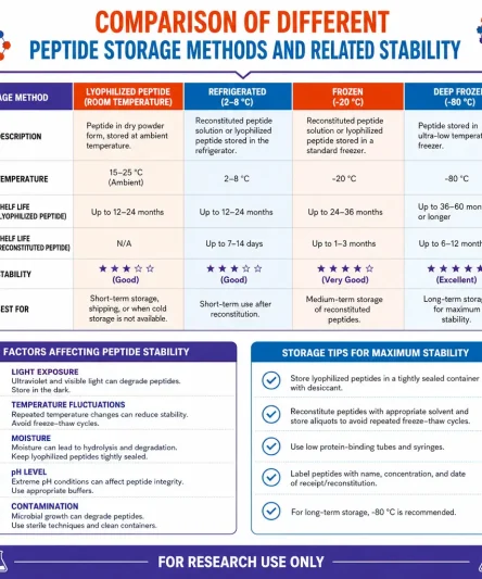 Infographic: different Peptide Storage methods and related Stability
