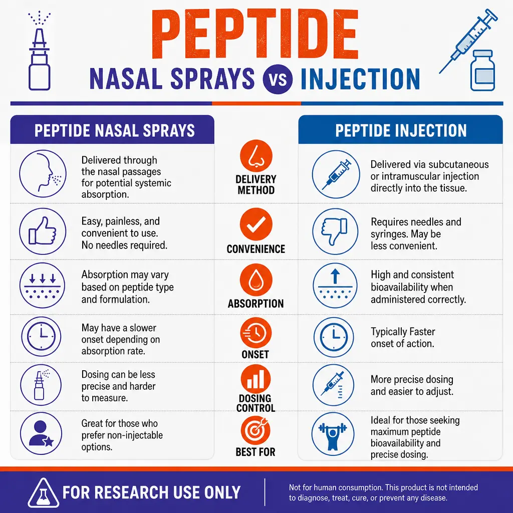 Peptide nasal spray vs injection in research applications.