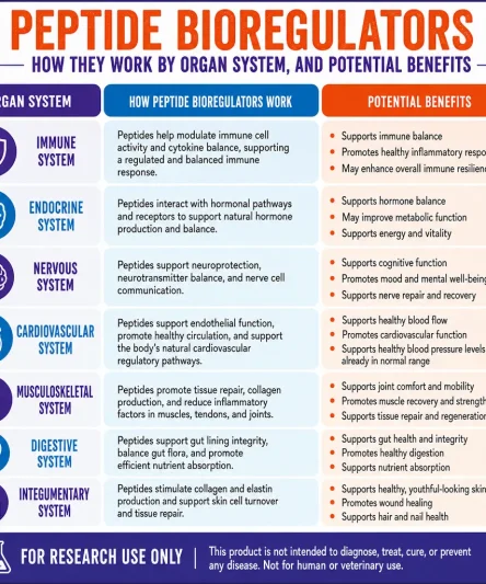 Peptide bioregulators by organ system, infographic