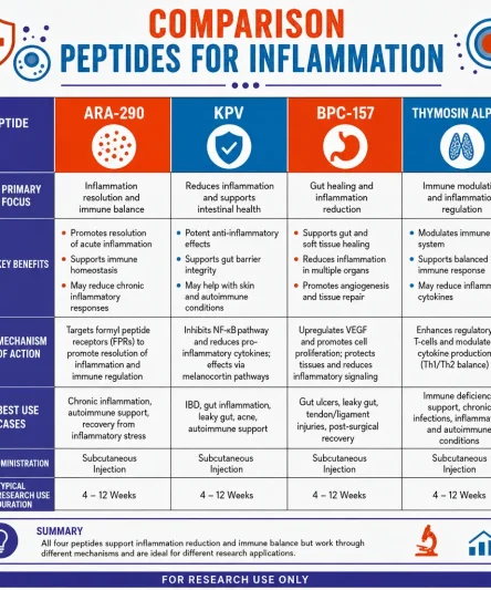 Infographic: Peptides for Inflammation ARA-290, KPV, BPC-157, and Thymosin Alpha-1